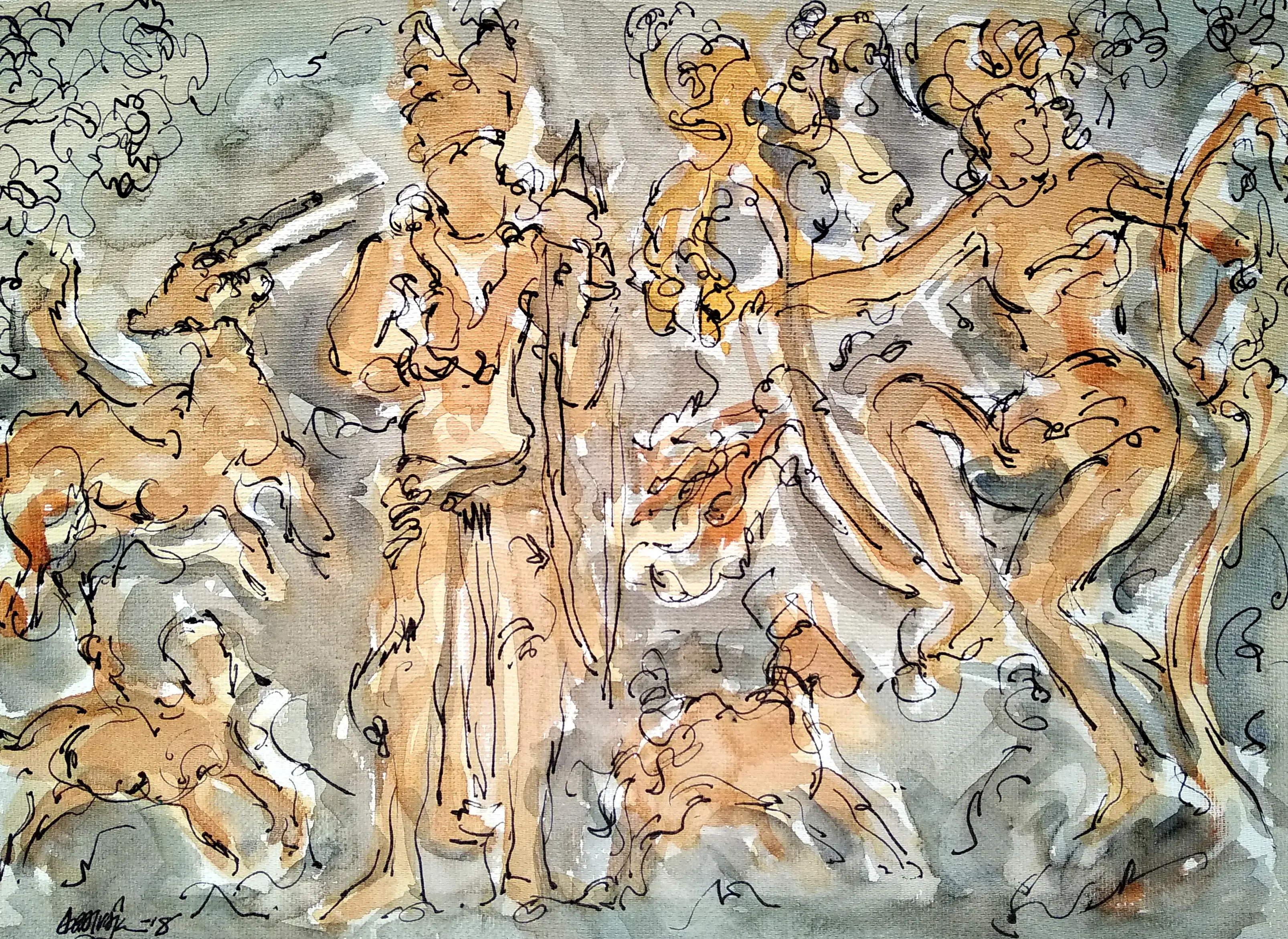 Expressive figure study drawn with loose, energetic marks